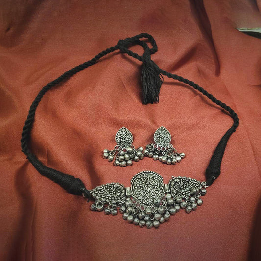 Oxidized Choker Necklace + Earrings Combo